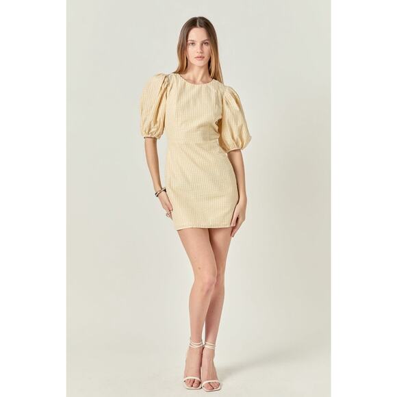 English Factory Preppy Yellow Metallic Plaid Mini Dress Covered Buttons Dress M - Picture 2 of 10